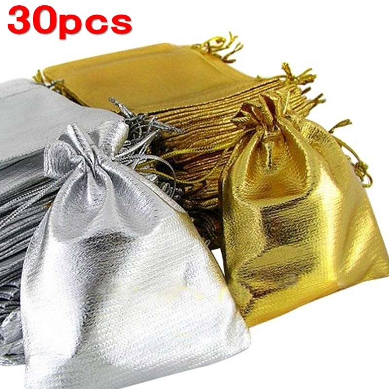 New 50/100 PCS Silver Gold Organza Bags Jewelry Gift Pouch Wedding Favor Bag 