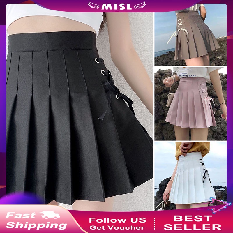 Korean style High Waist Slim short skirt pleated mini skirt, tether Jk ...