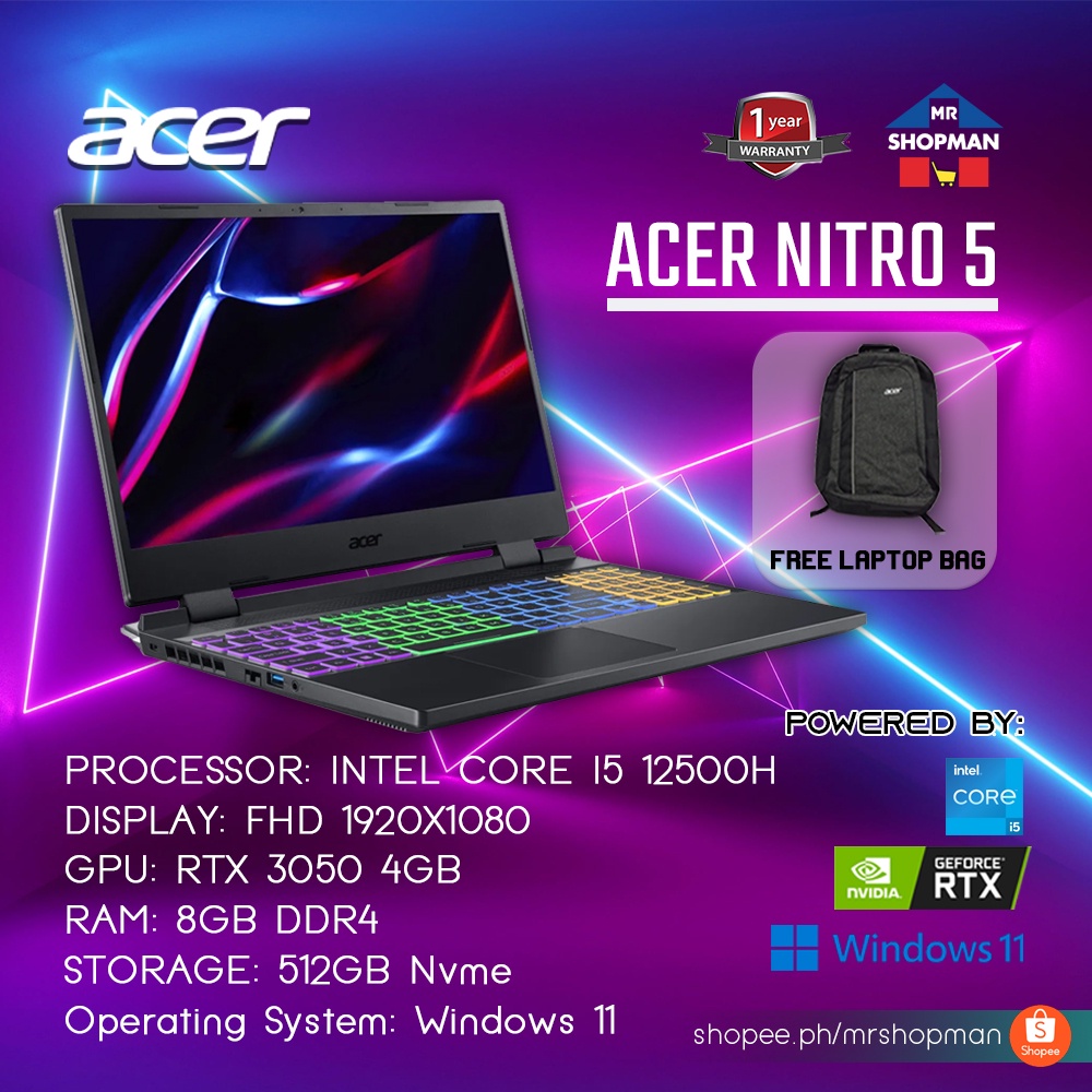 Acer Nitro 5 2022 Intel Core I5 12500h Rtx 3050 1080p 8gb 512gb An515 58 50ye Gaming 6990