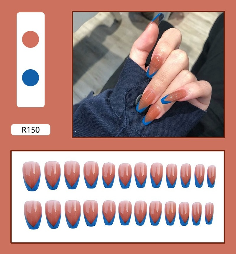 Magic7 24pcs French Blue V Shape Ballerina Fake Nails With Glue Women Manicure Diy Tool Shopee Philippines