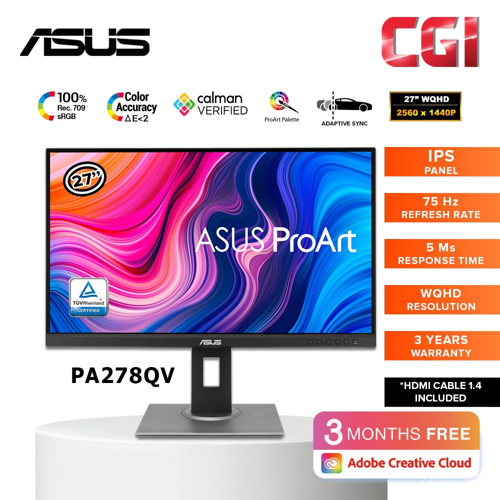 Asus ProArt Display 27" PA278QV WQHD IPS 75Hz Adaptive Sync 100% SRGB ...