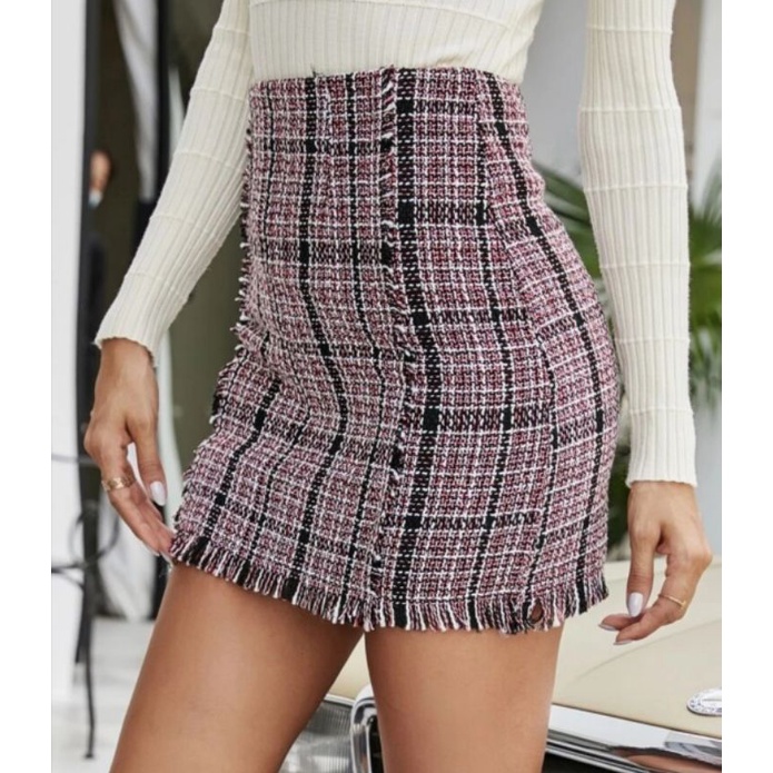 Plaid Tweed Skirt (Shein) | Shopee Philippines
