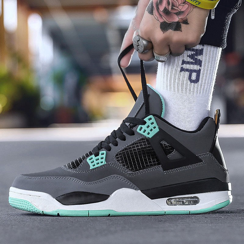 gray and green jordan retro 4