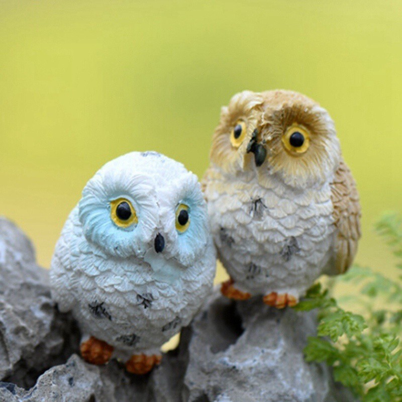 Details about / 2 PCS Cute Owls Animal Resin Craft Bonsai Miniatures Figurine Terrarium Decor