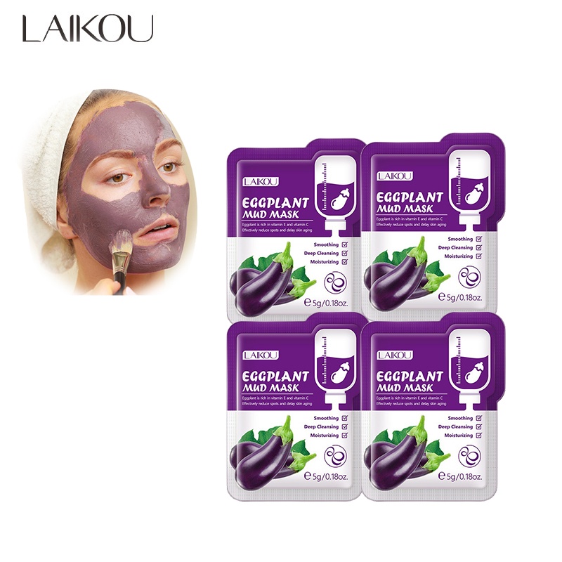 LAIKOU 5 Pieces Eggplant Yeast Clear Mud Face Mask Anti Freckle Shrink