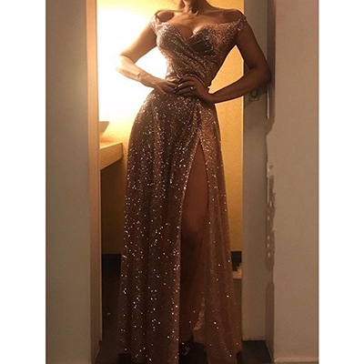 long gold dress with split