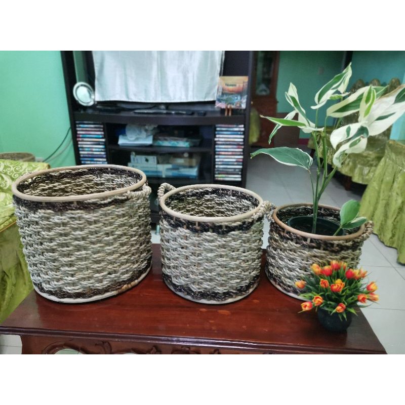 Set of 3 planters basket buri rattan abaca(S, M, L) Shopee Philippines