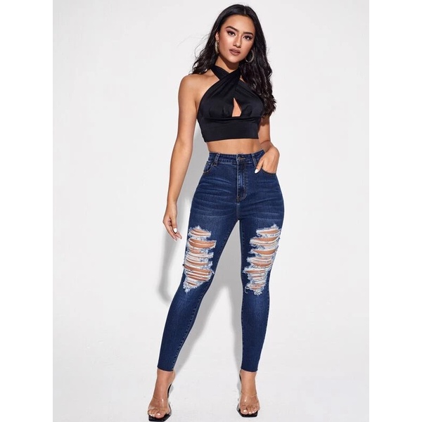 High Waisted Ripped Skinny Jeans (Random Design) | Shopee Philippines