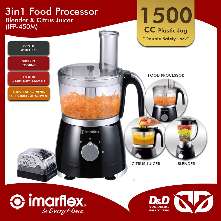 D&D Imarflex 3in1 Food Processor Blender & Citrus Juicer with 5
