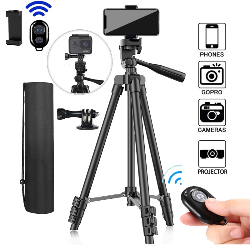 Tripod Stand,Lightweight Aluminum Desktop Tripod Stand for Mini Projector,Video,Camera,Ring Light with Universal Cell Phone Holder,Adjustable Height 11 to 24.8 