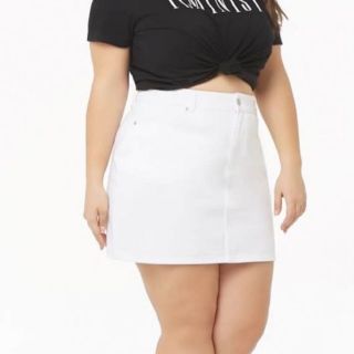 plus white denim skirt