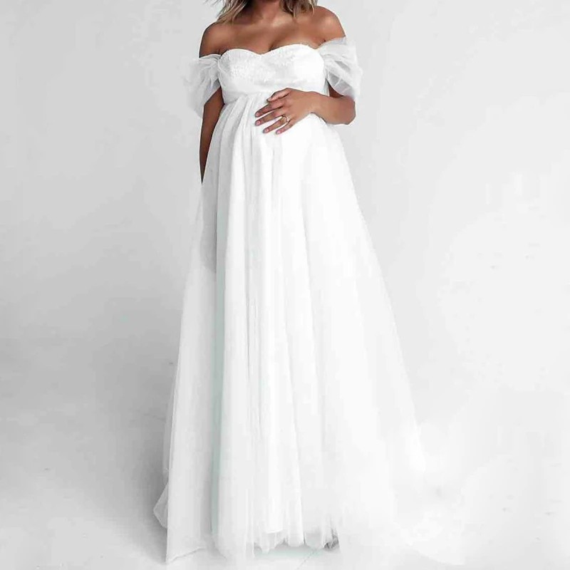 White Maternity Maxi Dresses For Photo Shoot 2021 Summer Maternity Long