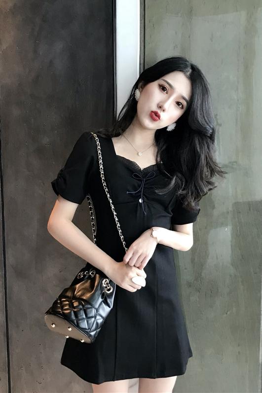 Coigarsam French Style Women One Piece Dress Korean New Summer Cute High Waist V Neck Dresses Black Shopee Philippines