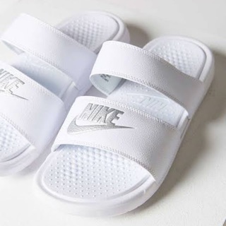 nike 2 strap slides white