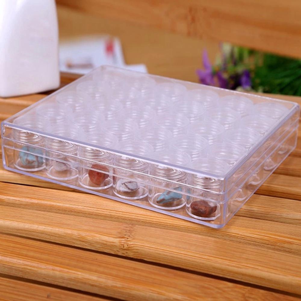 Clear Plastic Jewelry Storage Box With 30 Small Round Cylindrical