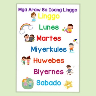 Mga Araw sa Isang Linggo Filipino Tagalog Laminated Chart A4 Size ...