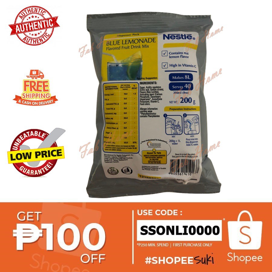Nestle Blue Lemonade 200 grams 8Liters Shopee Philippines