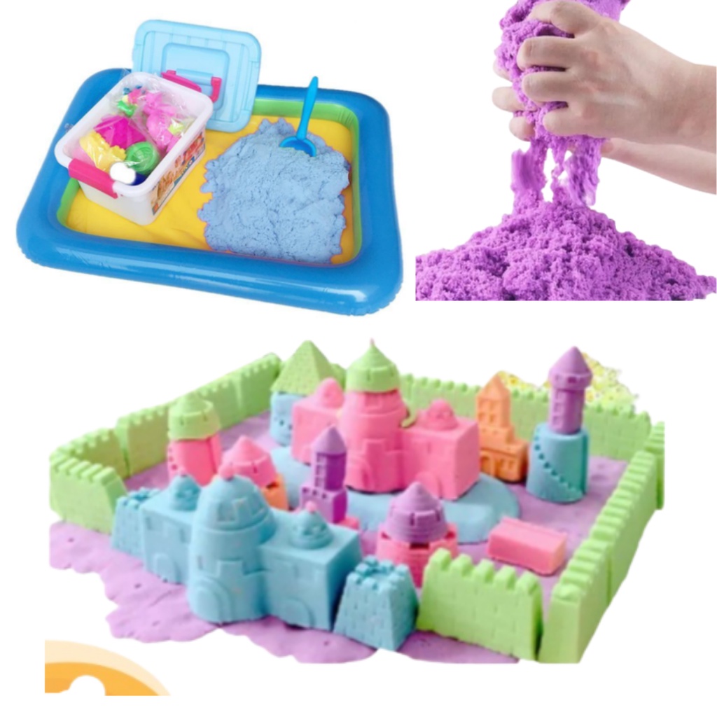 MnKC 1kg Fun Sand Playset with upto 60PCS Molds and Inflatable Pool