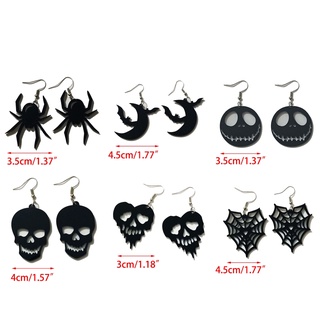 ARIN 6 Styles Holiday Earrings Smiling Face Pumpkin Skull Spider Web Spider Bat Moon Acrylic Earrings Halloween Earrings #2