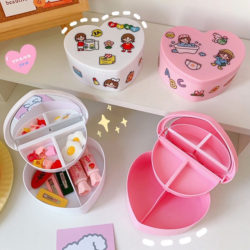Pink girl heart storage box jewelry desk student dormitory love double