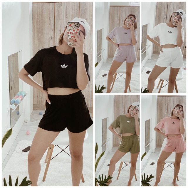 New Adidas Coordinates Crop Shirt Shorts Shopee Philippines