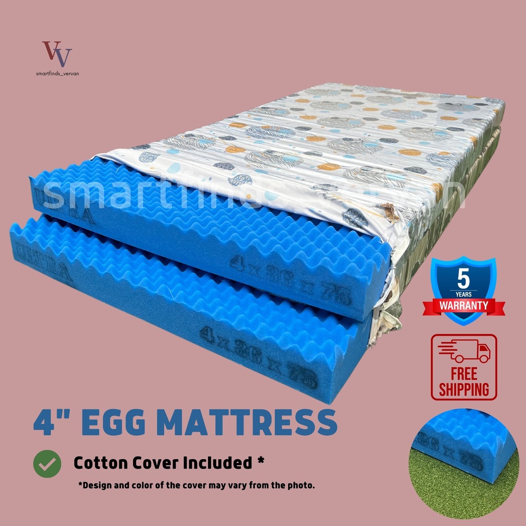 4 Inch Egg Mattress with FREE COTTON COVER and 5 YEARS WARRANTY