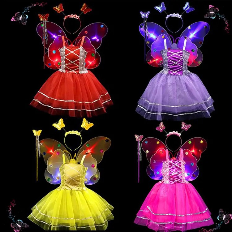 4PCS/Set Girls LED luminescence Fairy Dress Butterfly wings Wand ...