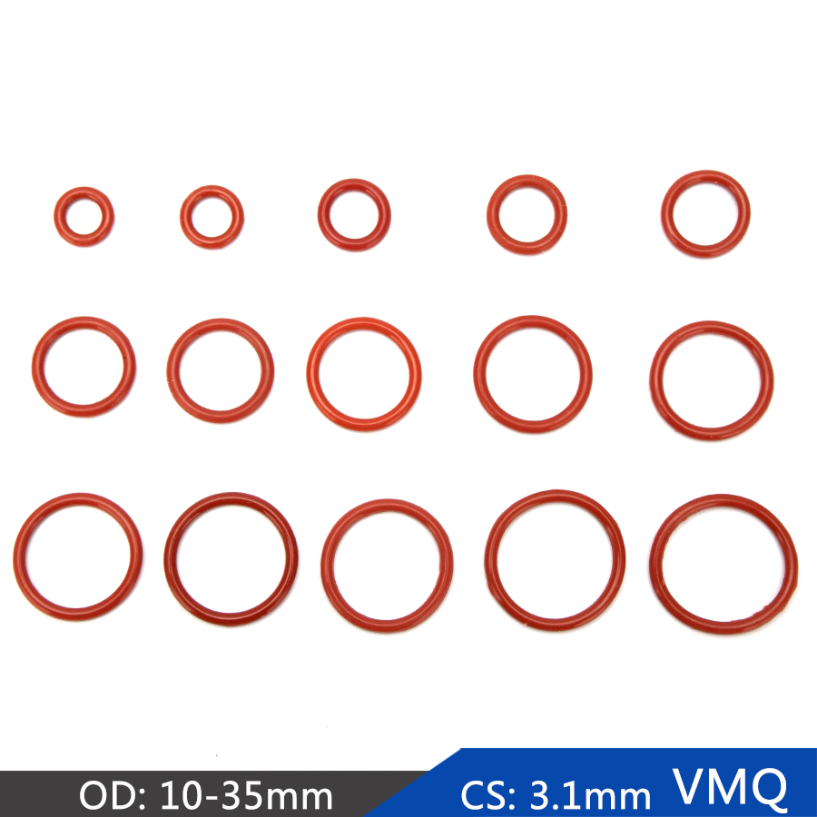 [Ready Stock &COD] 50PCS Silicone Rubber VMQ Sealing O-ring Replacement White Red Durable  Seal O rings Gasket Ring Washer OD 10mm-35mm CS 3.1mm Oil Resistance Wear Resistance Waterproof