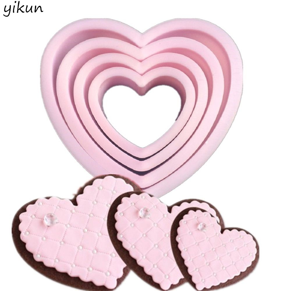 4pcs Set Heart Shaped Plastic Cake Mold Cookie Cutter Biscuit