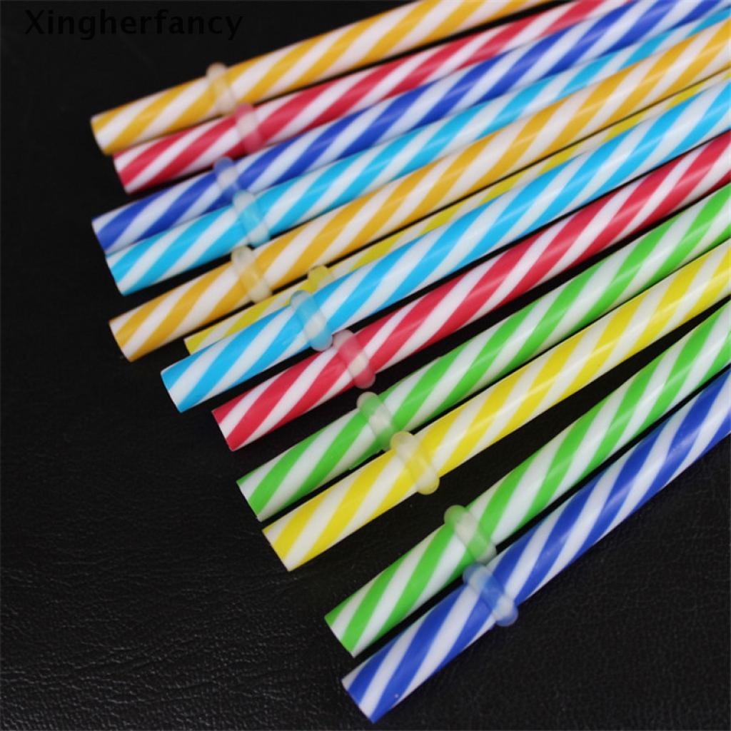 6pcs Two Colors Thread Pattern Reusable Plastic Thick Drinking Straws P*hu