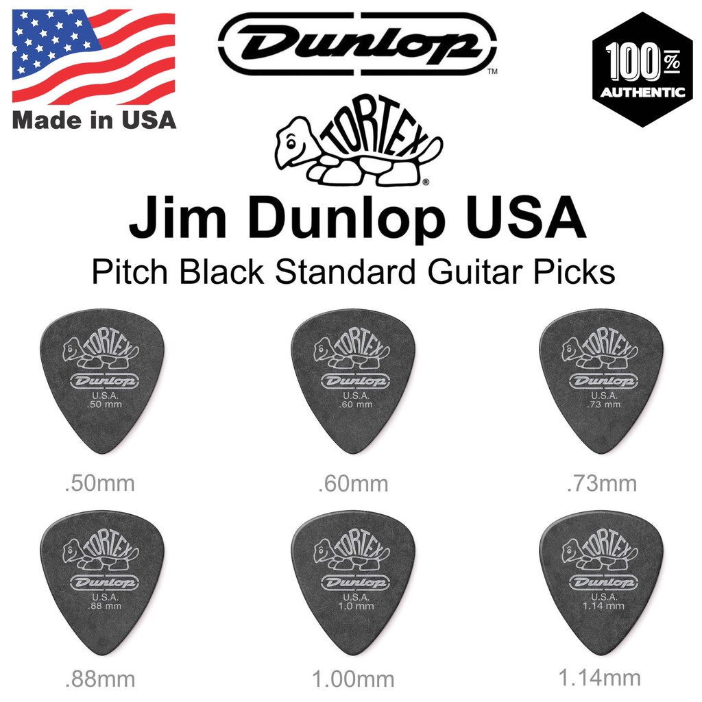 1 Pc Jim Dunlop Usa 488 Tortex Std Pitch Black Guitar Pick - 