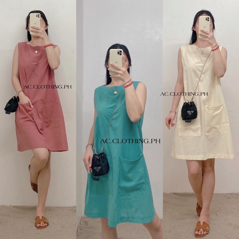 REGINE ELEGANT COTTON LINEN 2 POCKET DRESS | BY: AC.CLOTHING.PH ...