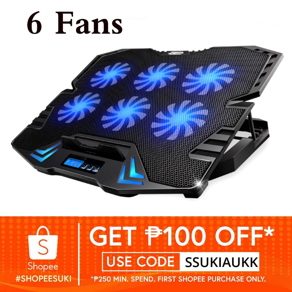 Lc8 12 17 Laptop Cooling Pad Cooler Pad Mat 6 Quiet Fan Shopee