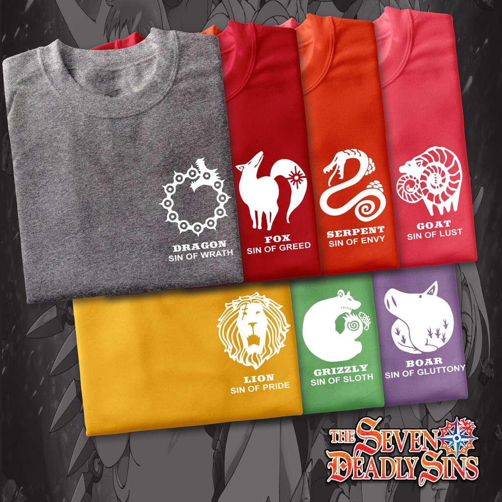 Seven Deadly Sins Tee Shirt Anime Minimalistic Design- ANIMO APPAREL ...