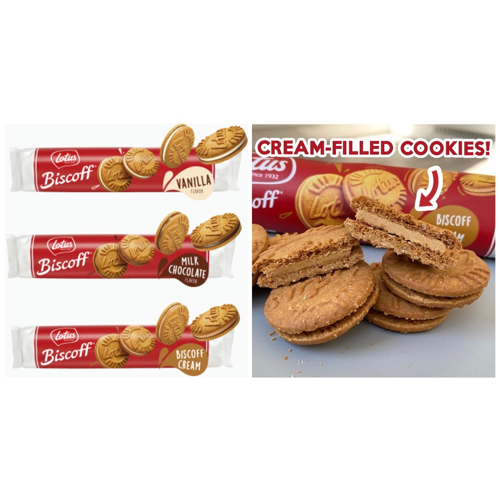 Lotus Biscoff Sandwich Cookie Cream / vanilla / milk chocolate 150g ( 15 cookies ) Shopee