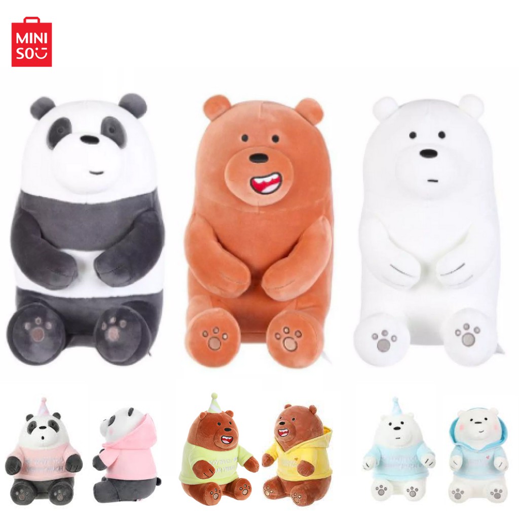 Miniso X We Bare Bears Lovely Sitting Plush Toy With Birthday Hat Shirt And Hoodie Stuffed Toy 0765