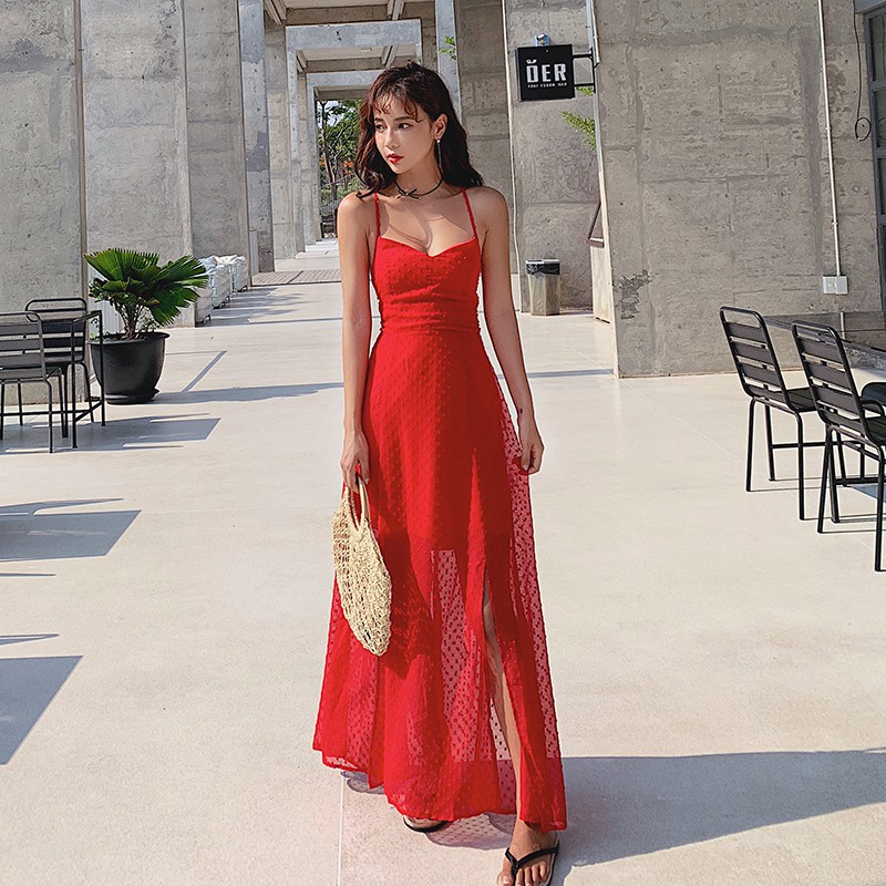 long red chiffon dress