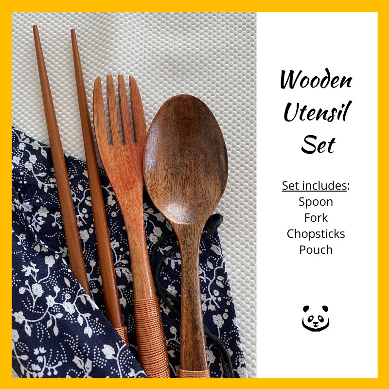 JapaneseStyle Wooden Spoon/Fork/Chopstick Set (Free Pouch) Shopee