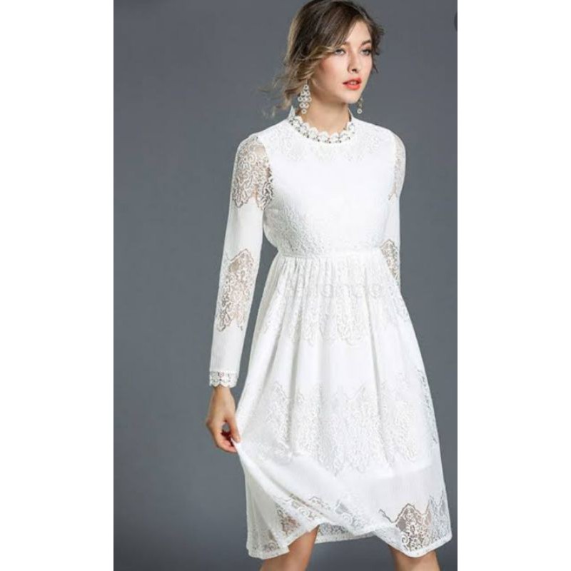 white lace dress with sleeves