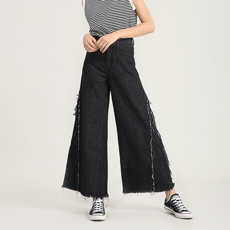 black wide leg mom jeans