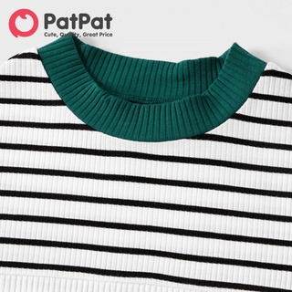 PatPat Family Matching Outfits Striped Colorblock Spliced Rib Knit Short-sleeve Bodycon Dresses Tops #7