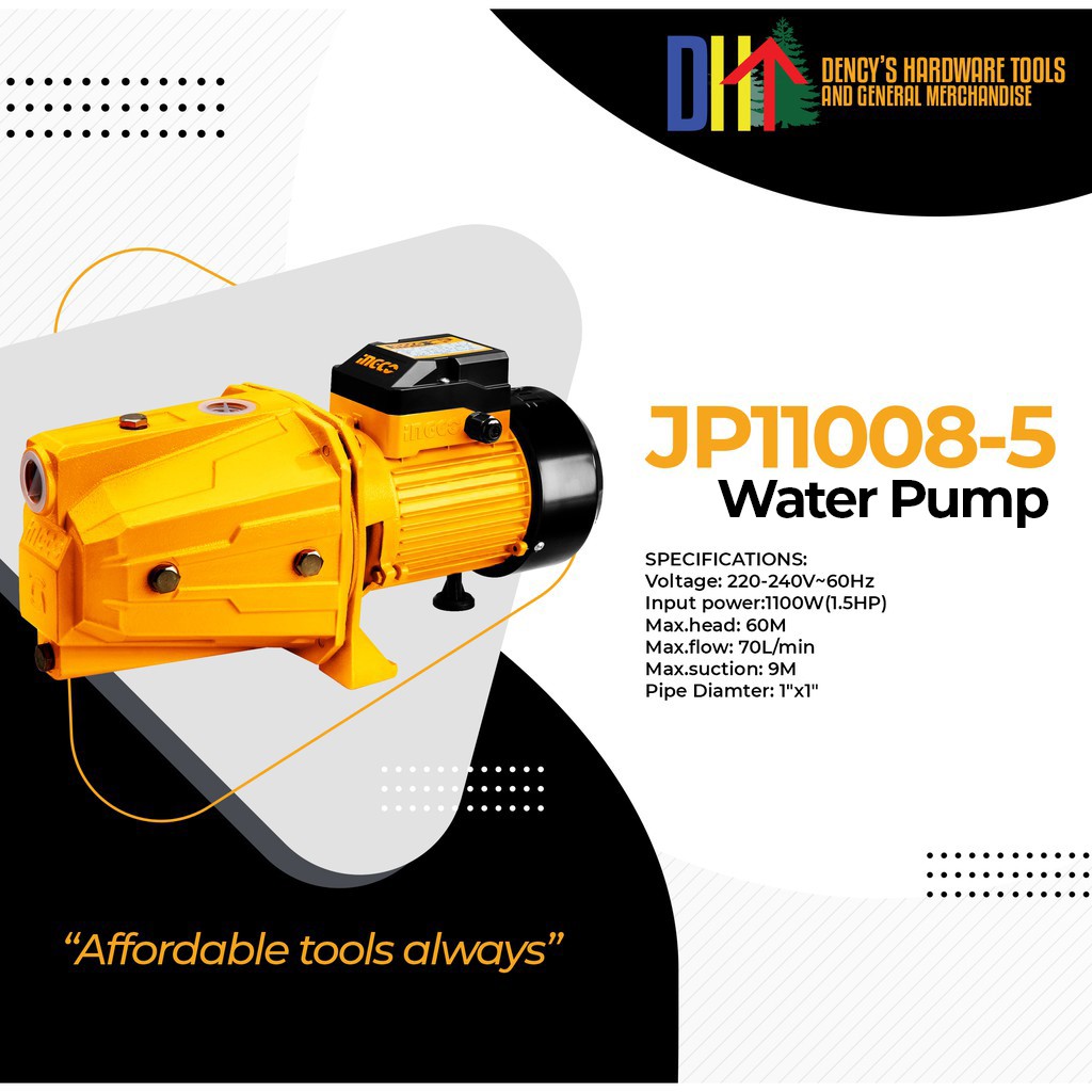 INGCO JP110085 1100W Water Pump 1.5HP Shopee Philippines