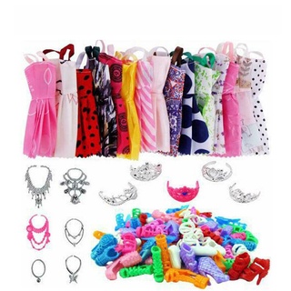 60Pcs Fashion Handmade Barbie Doll Dresses Clothes Mixed Styles Girls Gift Set (20 Dresses + 20 Pairs Shoes + 20Pieces Of Plastic Jewellary)