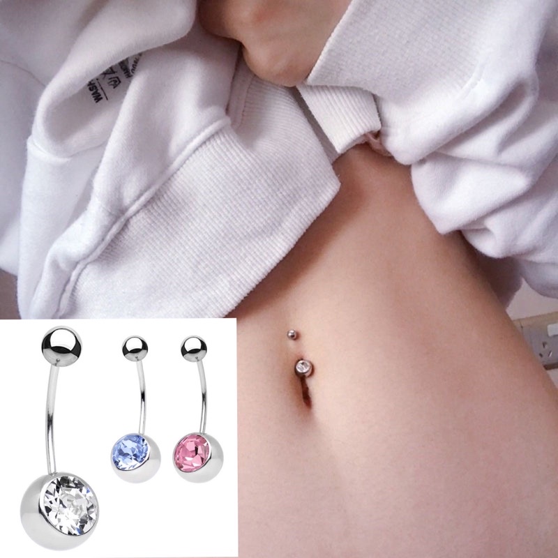 Women Surgical Steel Crystal Navel Belly Button Ring Bar Body Piercing