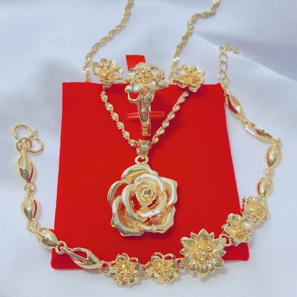 Gold Plated Jewelry Set Rhinestone Flower Pendant Necklace Earring Jewelry S&K 