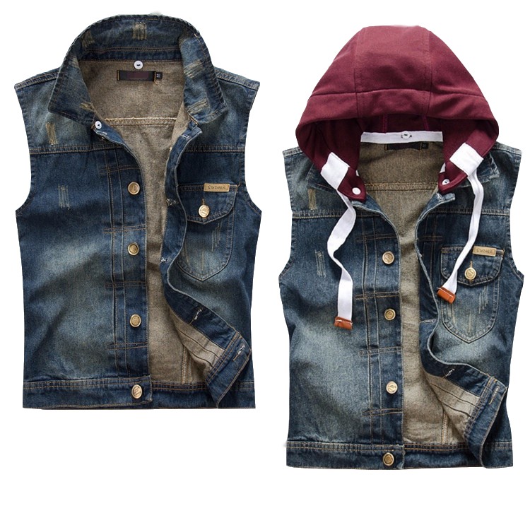 men's sleeveless hooded denim jacket