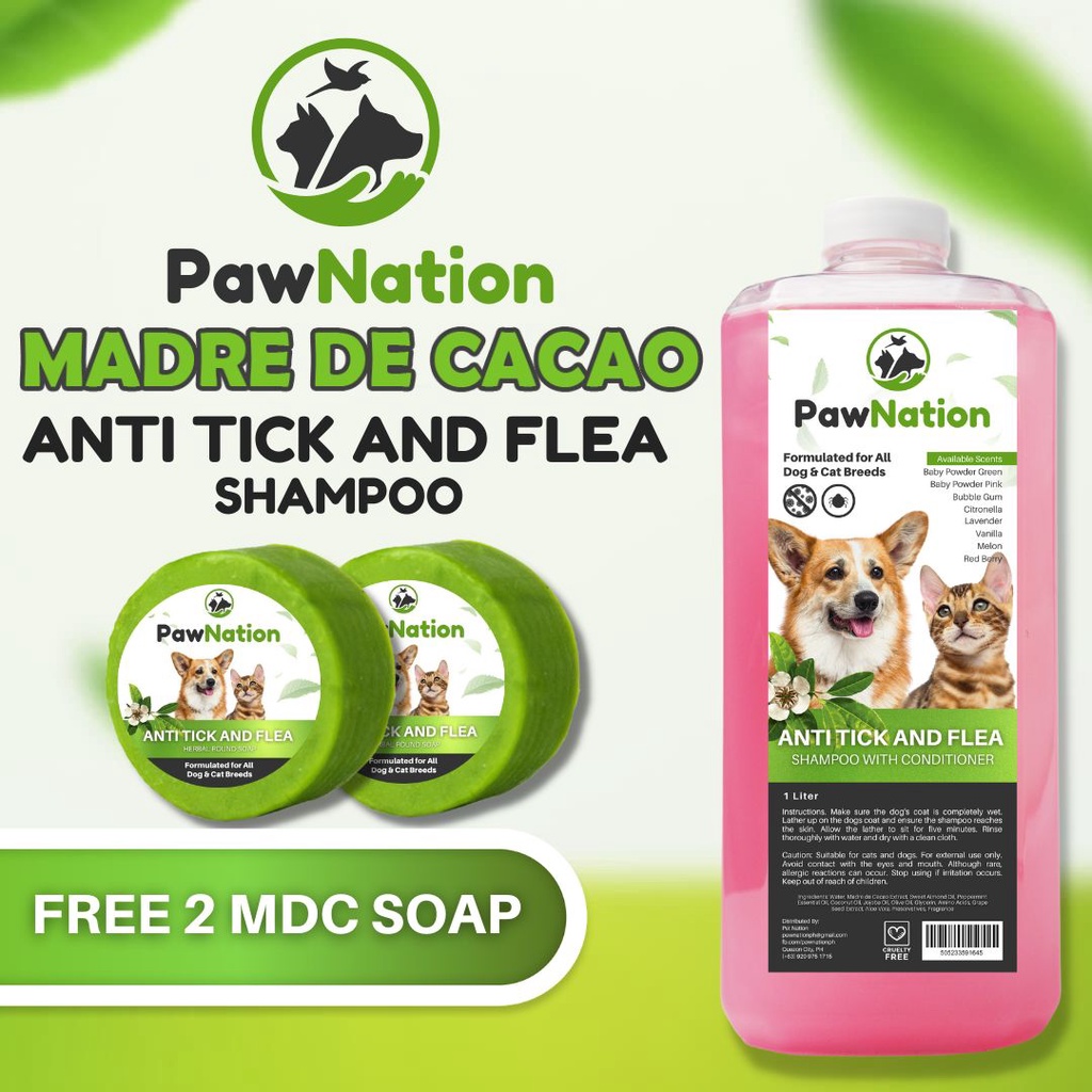 PawNation Madre De Cacao Shampoo 1 Liter Baby Powder Pink Scent for