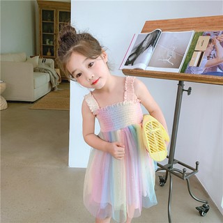 Baby Girl Dress Clothes Toddler Girls Princess Sleeveless Tutu Rainbow Sling Skirt 