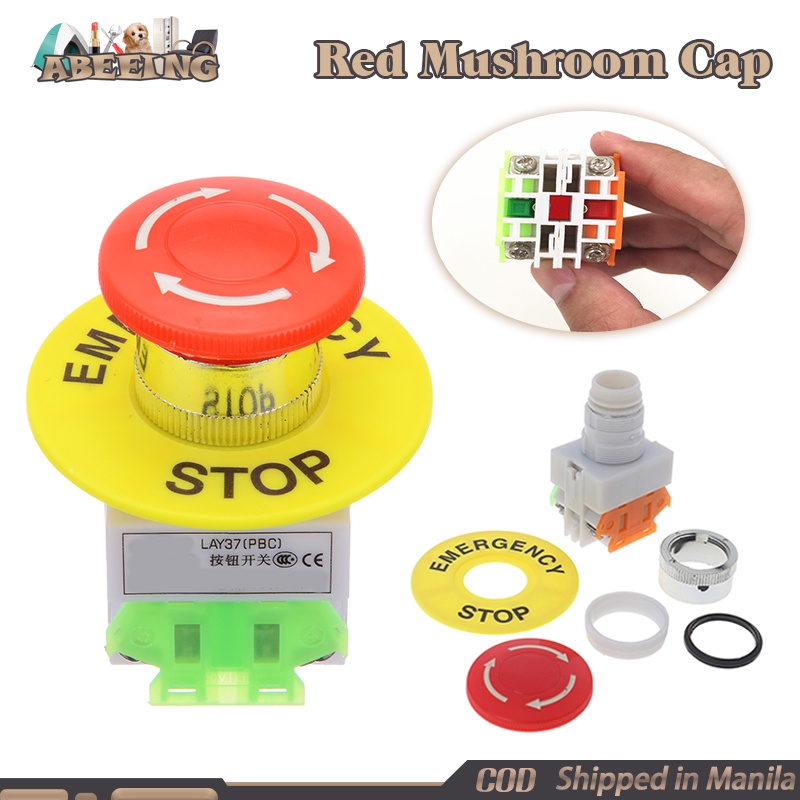 thumbnail image 2 of 22mm Emergency Stop Mushroom Push Button Switch - 1NO 1NC DPST, Panel Mount, E-Stop 2 of 4