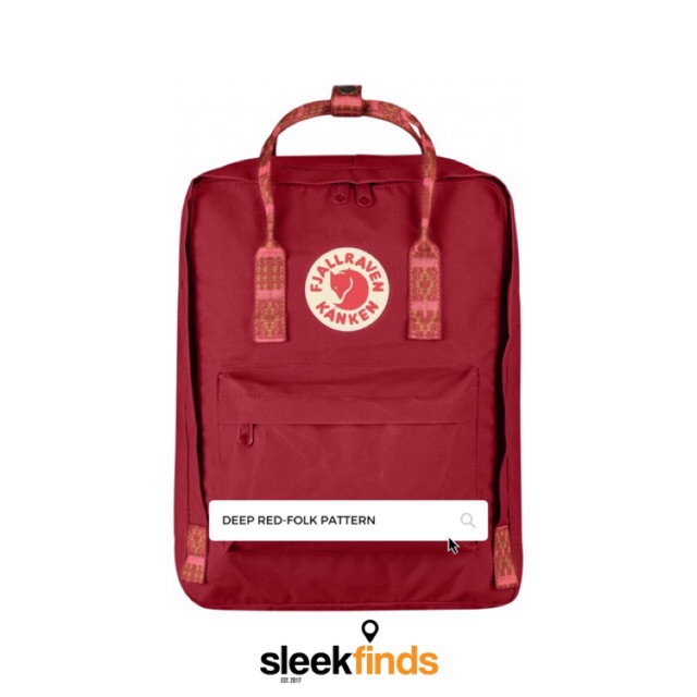 fjallraven kanken deep red folk pattern